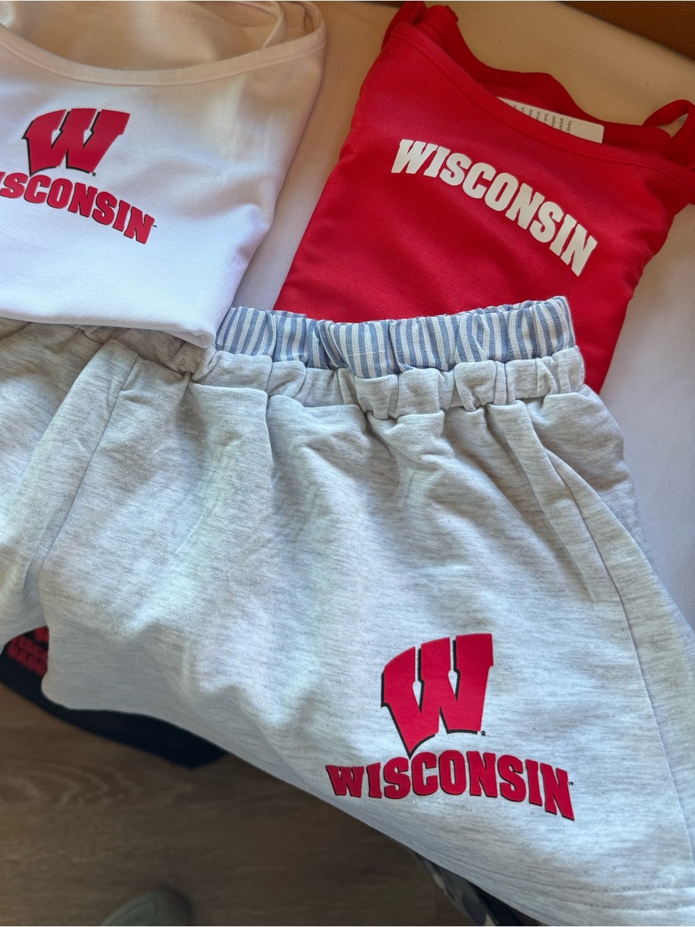 Wisconsin shorts- White, Red, Gray